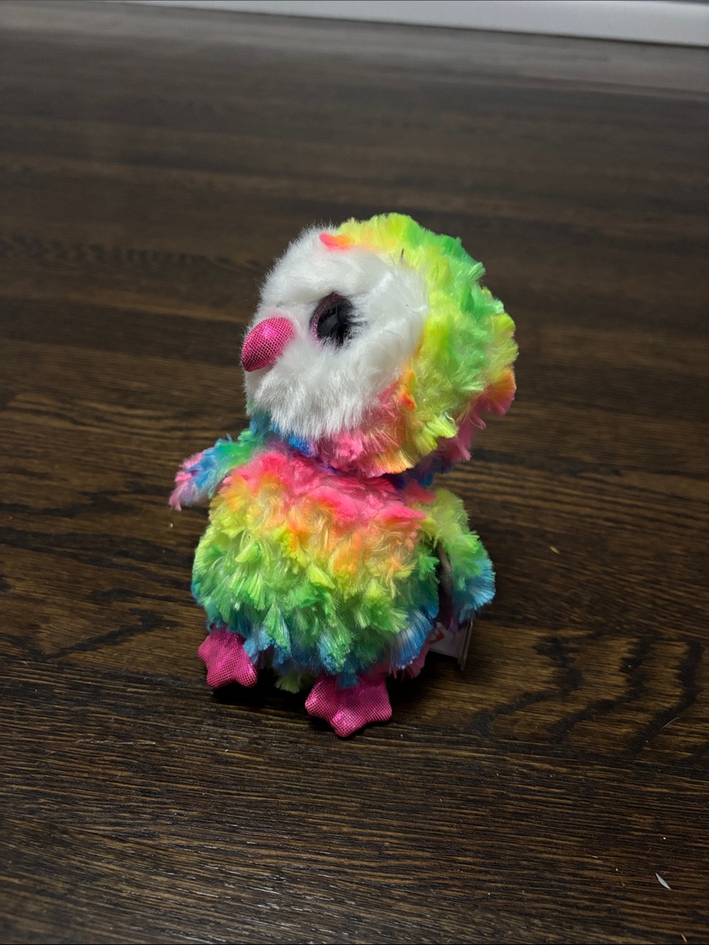 Ty Rainbow Plush Owl - Neon Pink, Yellow, Green, Blue, White
